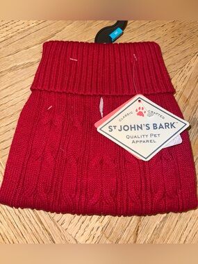 Red Cable-Knit Dog Sweater with Fold-Over Collar